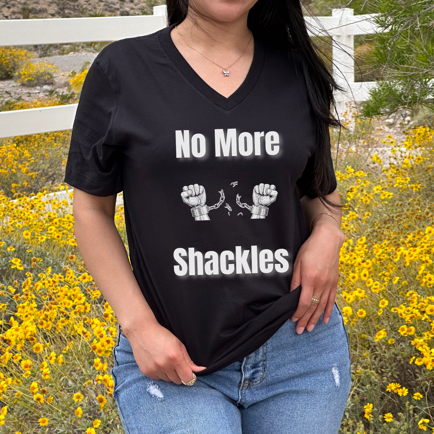 No More Shackles Sleeve V-Neck Tee