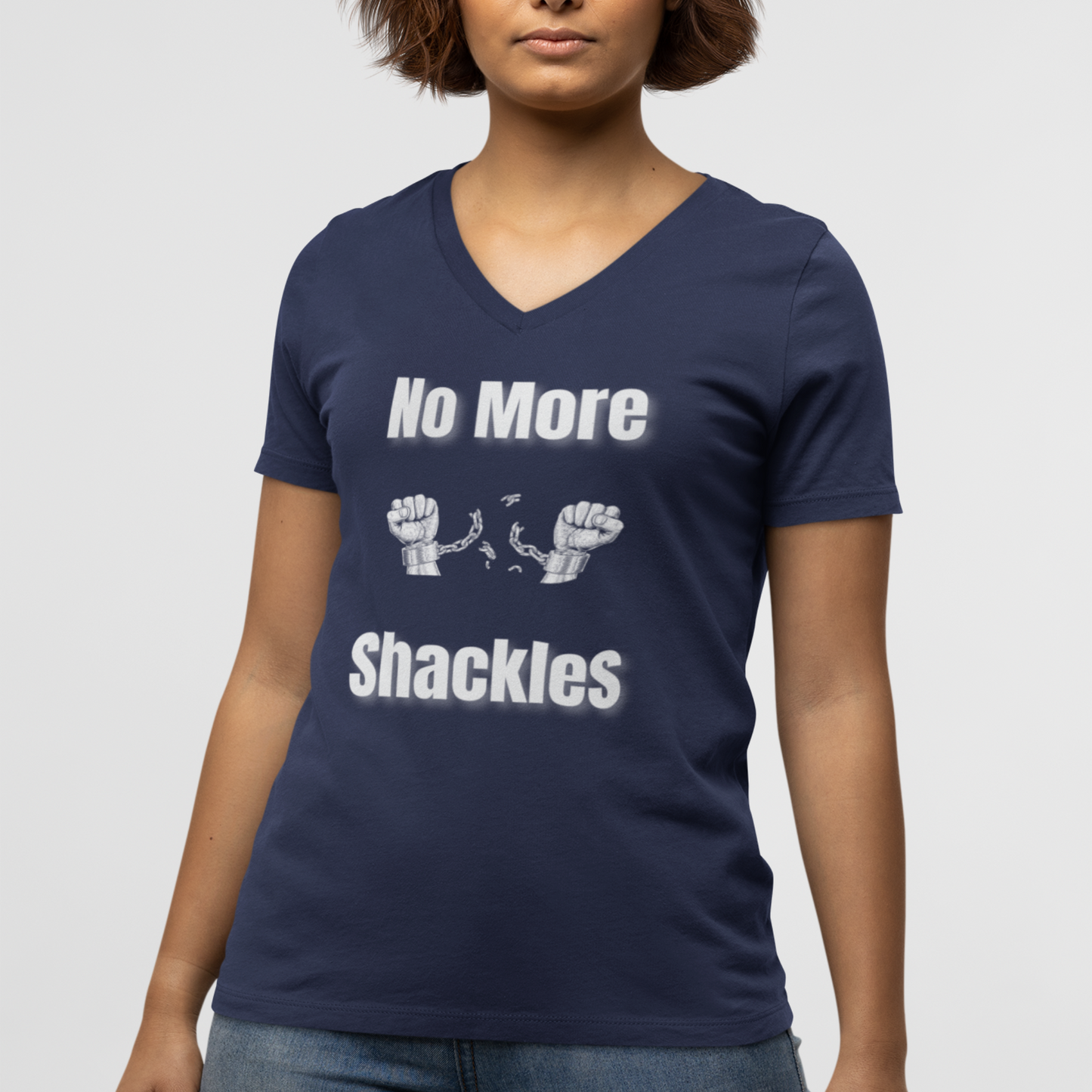 No More Shackles Sleeve V-Neck Tee